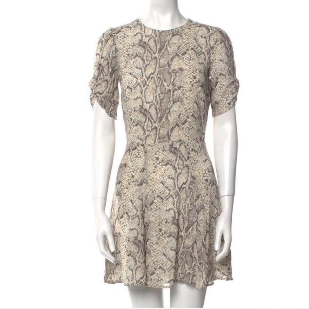 Reformation Beige and Taupe Snake Print Mini Dress
